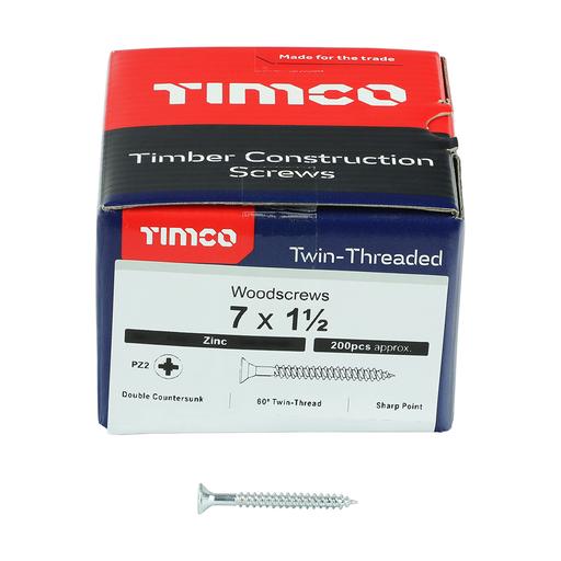 TIMco Twin-Thread Woodscrews - PZ - Double Countersunk - Zinc 3.9x40mm