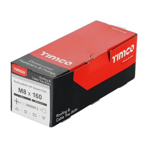 TIMCO Roofing Bolts With Square Nuts - Zinc (M8 x 160, Box of 50)