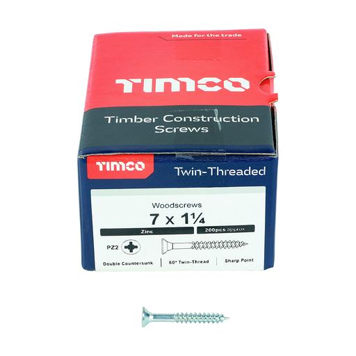 TIMco Twin-Thread Woodscrews - PZ - Double Countersunk - Zinc 3.9x33mm