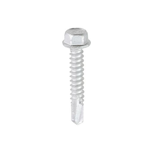 TIMCO Metal Construction Light Section Screws - Hex - Self-Drilling - Bi-Metal - Exterior - Silver Organic (5.5 x 32, Box of 100)