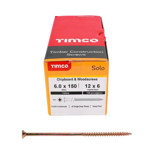 TIMco Solo Woodscrews - PZ - Double Countersunk - Yellow 6.0x150mm