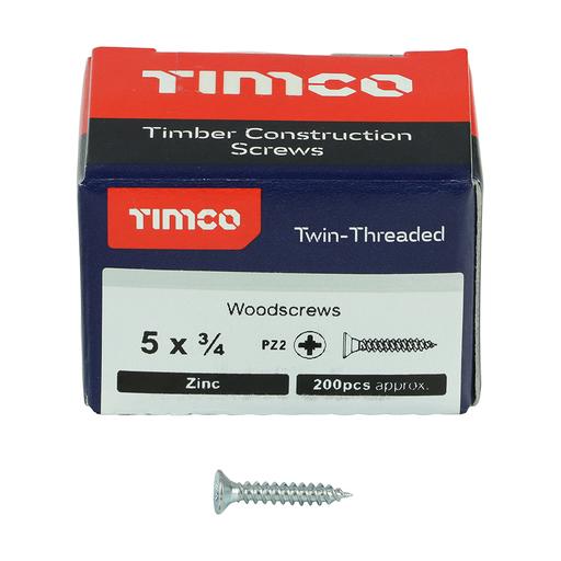 TIMco Twin-Thread Woodscrews - PZ - Double Countersunk - Zinc 3.3x20mm