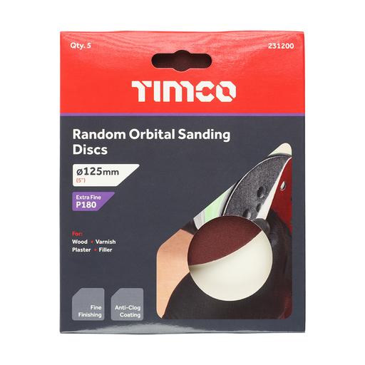 TIMCO Random Orbital Sanding Discs - 180 Grit - Red (125mm, Pack of 5)