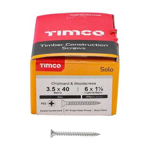 TIMco Solo Woodscrews - PZ - Double Countersunk - Zinc 3.5x40mm