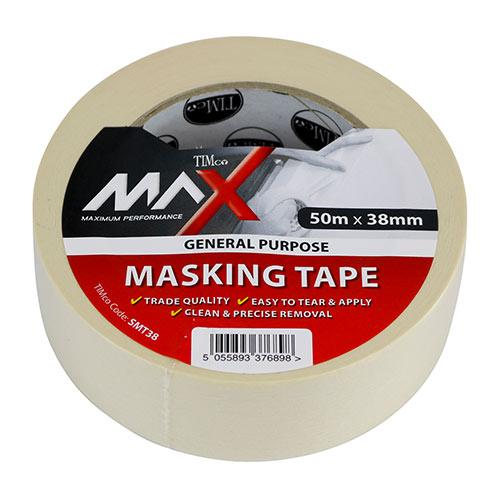 TIMCO Masking Tape - Cream (50m x 38mm, Roll of 1)