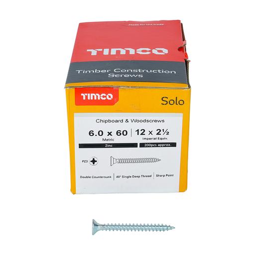 TIMco Solo Woodscrews - PZ - Double Countersunk - Zinc 6.0x60mm