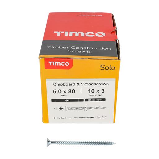 TIMco Solo Woodscrews - PZ - Double Countersunk - Zinc 5.0x80mm