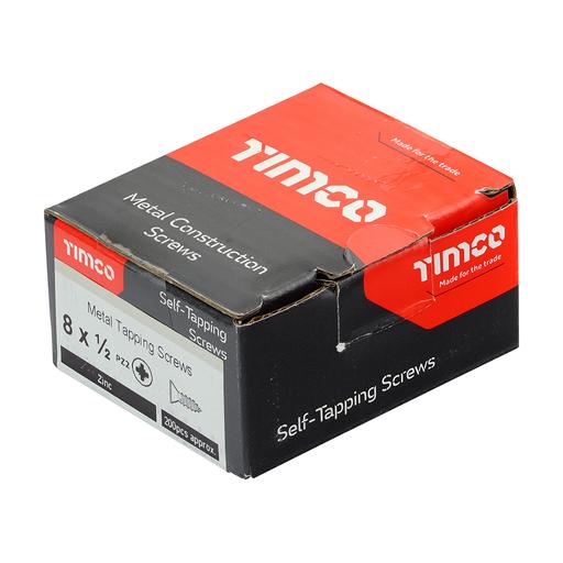 TIMCO Metal Tapping Screws - PZ - Countersunk - Self-Tapping - Zinc (8 x 1/2, Box of 200)