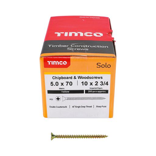 TIMco Solo Woodscrews - PZ - Double Countersunk - Yellow 5.0x70mm
