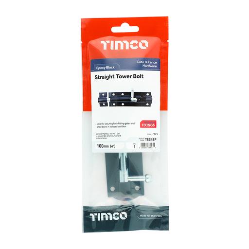 TIMCO Straight Tower Bolt - Black (4, TIMpac of 1)