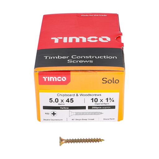 TIMco Solo Woodscrews - PZ - Double Countersunk - Yellow 5.0x45mm