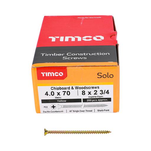 TIMco Solo Woodscrews - PZ - Double Countersunk - Yellow 4.0x70mm