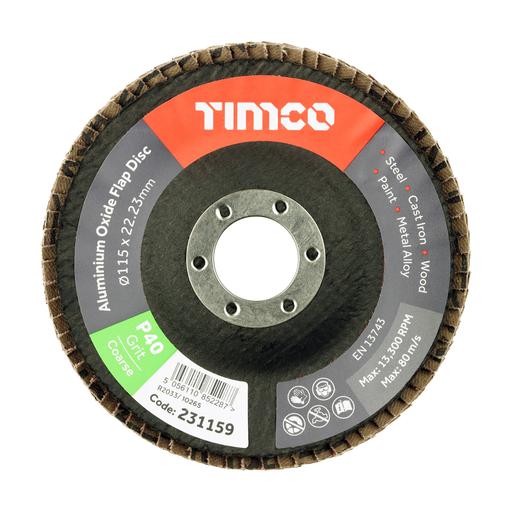 TIMCO Set Of Flap Discs - Aluminium Oxide - Type 29 Conical - 40 Grit (115 x 22.23, Pack of 10)