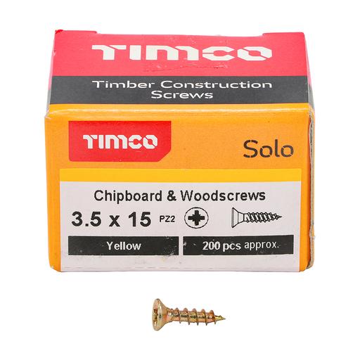 TIMco Solo Woodscrews - PZ - Double Countersunk - Yellow 3.5x15mm