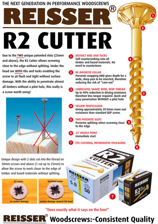 Reisser R2 Flooring Screw, 4.2x50 mm, pack of 200
