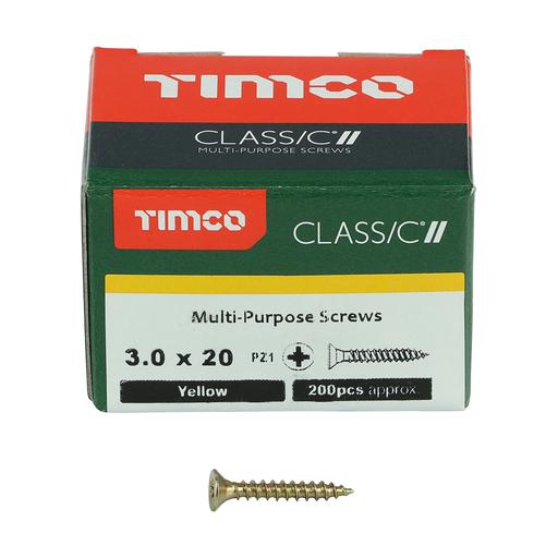 TIMco Classic Multi-Purpose Screws - PZ - Double Countersunk - Yellow 3.0x20mm