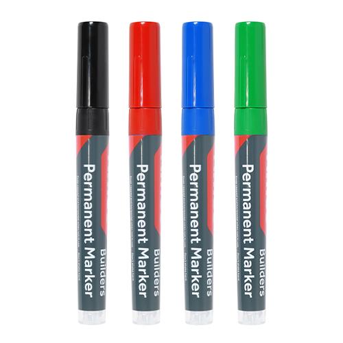 TIMCO Builders Permanent Markers - Fine Tip - Mixed Colours (Box of 4)