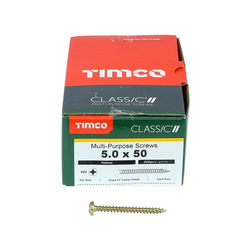 TIMco Classic Multi-Purpose Screws - PZ - Pan Head - Yellow 5.0x50mm
