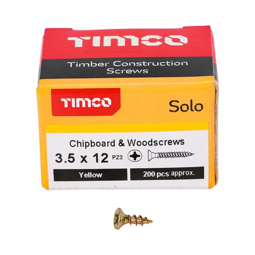 TIMco Solo Woodscrews - PZ - Double Countersunk - Yellow 3.5x12mm