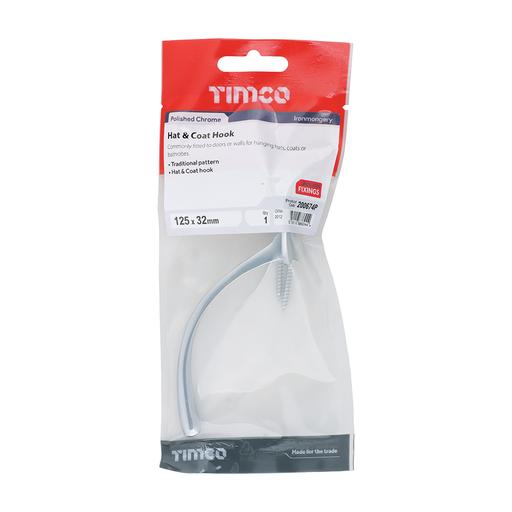 TIMCO Hat & Coat Hook - Polished Chrome (125 x 32mm, TIMpac of 1)