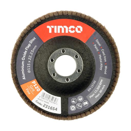 TIMCO Set Of Flap Discs - Aluminium Oxide - Type 29 Conical - 120 Grit (115 x 22.23, Pack of 10)