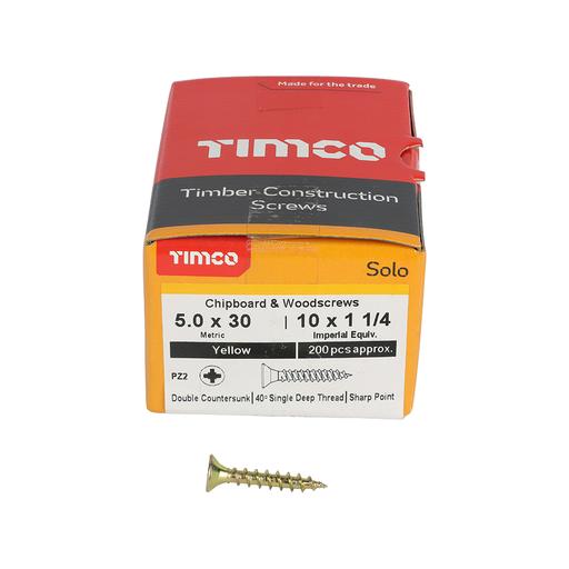TIMco Solo Woodscrews - PZ - Double Countersunk - Yellow 5.0x30mm