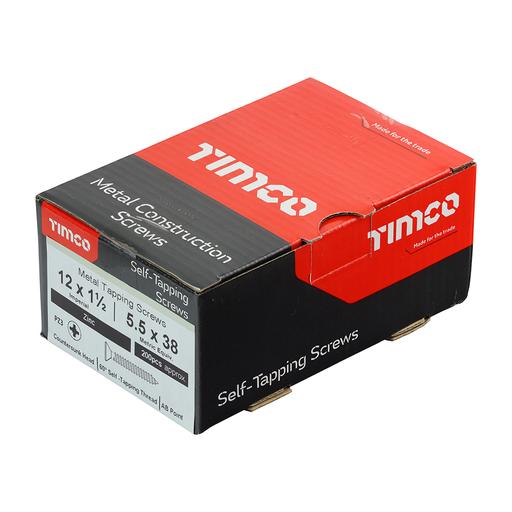 TIMCO Metal Tapping Screws - PZ - Countersunk - Self-Tapping - Zinc (12 x 1 1/2, Box of 200)