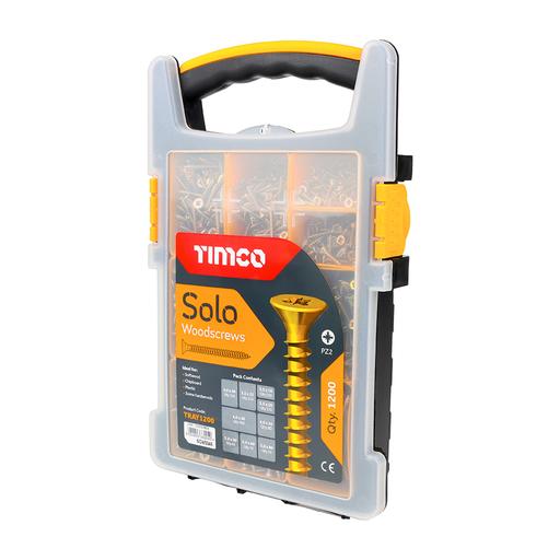 TIMCO Solo Chipboard & Woodscrews - Mixed Tray - PZ - Double Countersunk - Yellow (1200pcs, Tray of 1200)