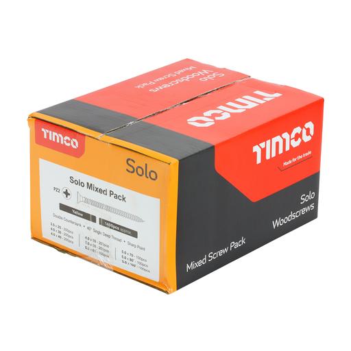 TIMCO Solo Chipboard & Woodscrews - Mixed Pack - PZ - Double Countersunk - Yellow (1400pcs, Box of 1400)