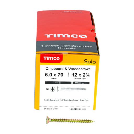 TIMco Solo Woodscrews - PZ - Double Countersunk - Yellow 6.0x70mm