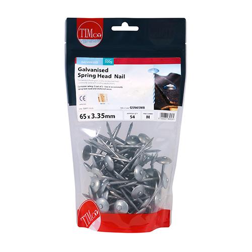 TIMCO Spring Head Nails - Galvanised (65 x 3.35, TIMbag of 0.5)