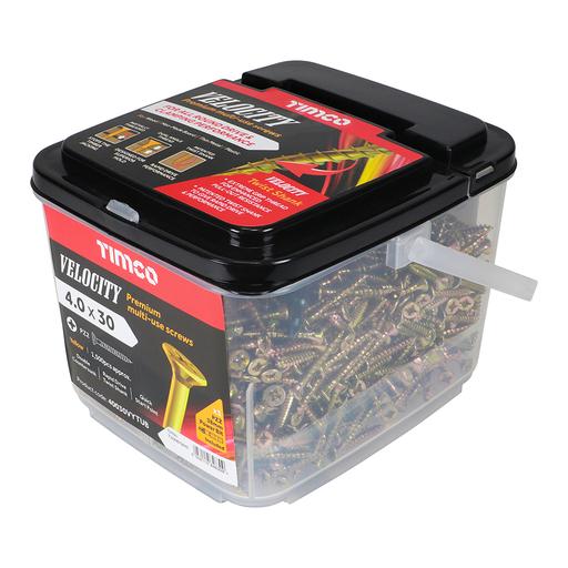 TIMCO Velocity Premium Multi-Use Screws - PZ - Double Countersunk - Yellow (4.0 x 30, Tub of 1500)