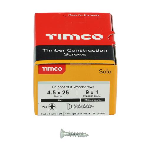 TIMco Solo Woodscrews - PZ - Double Countersunk - Zinc 4.5x25mm