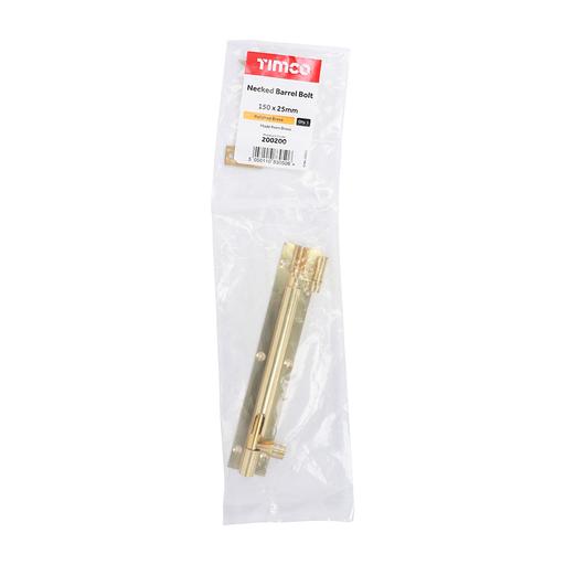 TIMCO Necked Barrel Bolt - Polished Brass (150 x 25mm, Bag of 1)