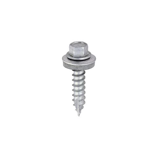 TIMCO Metal Construction Thin Sheet Metal To Timber Screws - Hex - Epdm Washer - Slash Point - Exterior - Silver Organic (6.3 x 32, Box of 100)