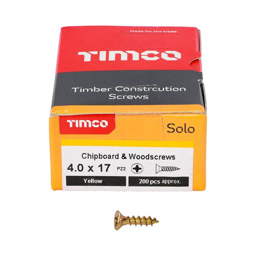 TIMco Solo Woodscrews - PZ - Double Countersunk - Yellow 4.0x17mm