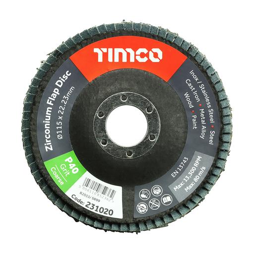 TIMCO Flap Disc - Zirconium - Type 29 Conical - P40 Grit (115 x 22.23, Pack of 1)