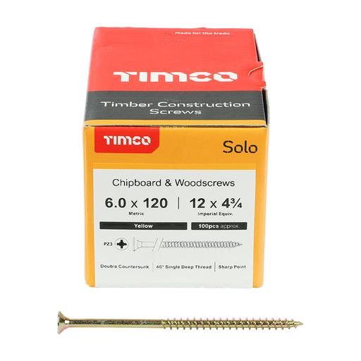 TIMco Solo Woodscrews - PZ - Double Countersunk - Yellow 6.0x120mm