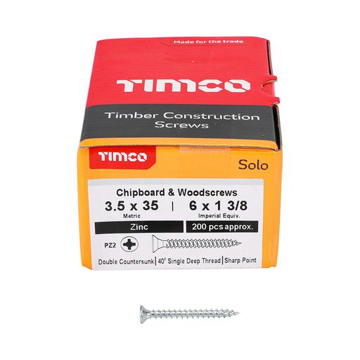 TIMco Solo Woodscrews - PZ - Double Countersunk - Zinc 3.5x35mm