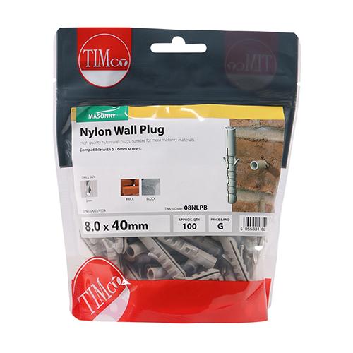 Nylon Plug, 8x40mm, 100pk