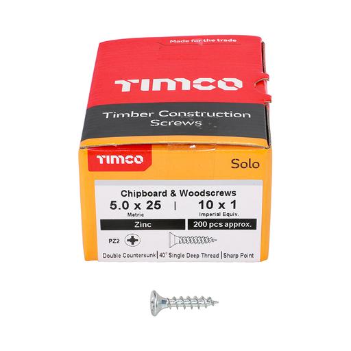 TIMco Solo Woodscrews - PZ - Double Countersunk - Zinc 5.0x25mm