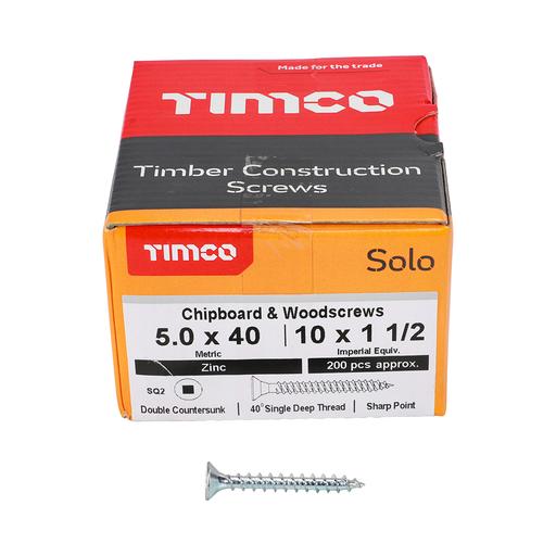 TIMco Solo Woodscrews - SQ - Double Countersunk - Zinc 5.0x40mm