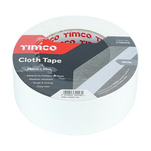 TIMCO Cloth Tape - White (50m x 48mm, Roll of 1)