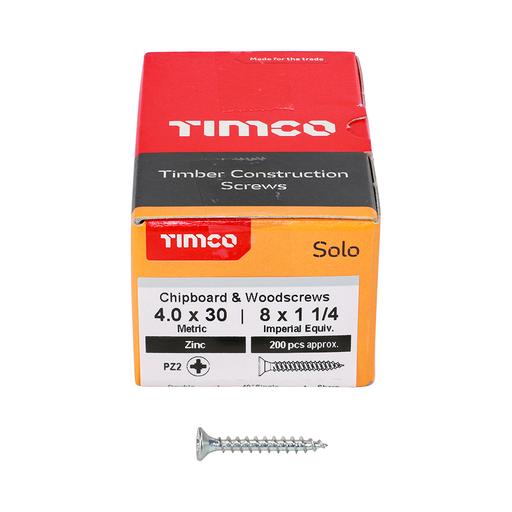 TIMco Solo Woodscrews - PZ - Double Countersunk - Zinc 4.0x30mm