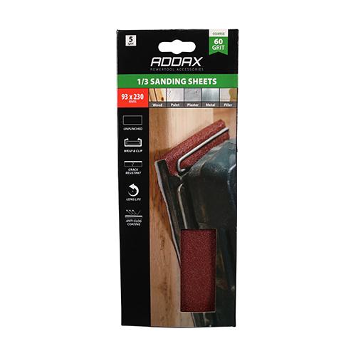 TIMCO 1/3 Sanding Sheets - 60 Grit - Red - Unpunched (93 x 230mm, Pack of 5)