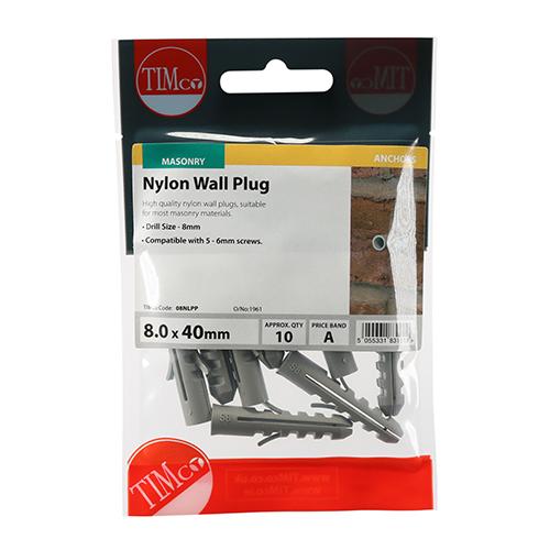 Nylon Plug, 8x40mm, 10pk
