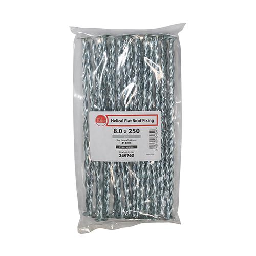 TIMCO Helical Flat Roof Fixing - Zinc (8.0 x 250, Bag of 25)