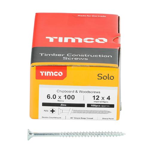 TIMco Solo Woodscrews - PZ - Double Countersunk - Zinc 6.0x100mm