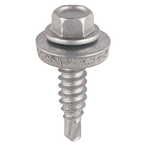 TIMCO Metal Construction Stitching Screws - For Sheet To Sheet - Hex - Epdm Washer - Self-Drilling - Exterior - Silver Organic (6.3 x 22, Box of 100)