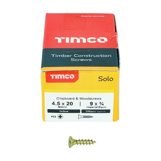 TIMco Solo Woodscrews - PZ - Double Countersunk - Yellow 4.5x20mm